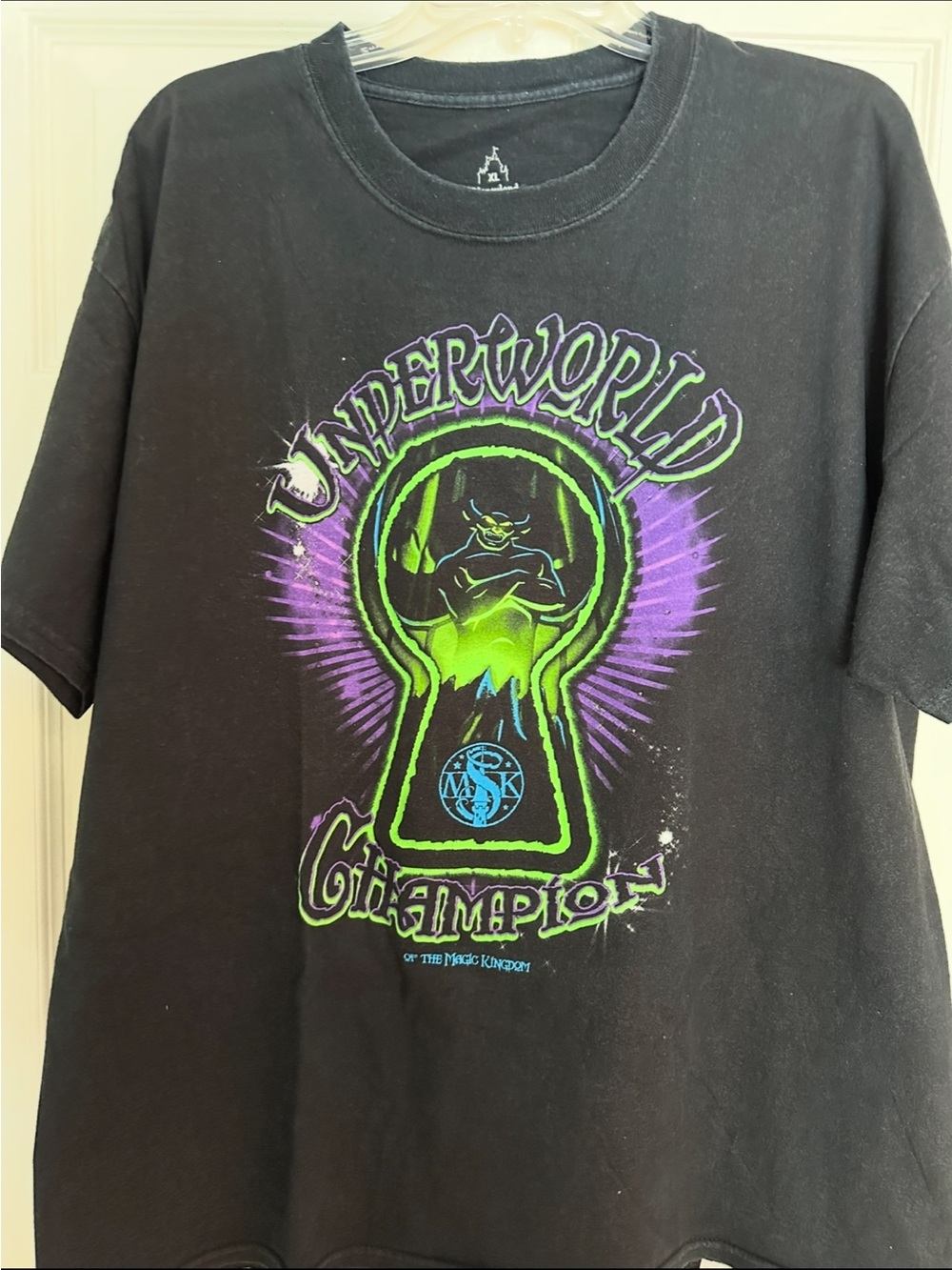 Hanes Black Tee with Neon Green & Purple Underworld Graphic